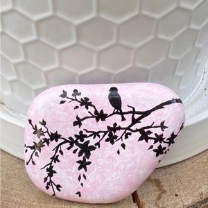 Bird on a Branch Painted Rock. New hand painted rock.